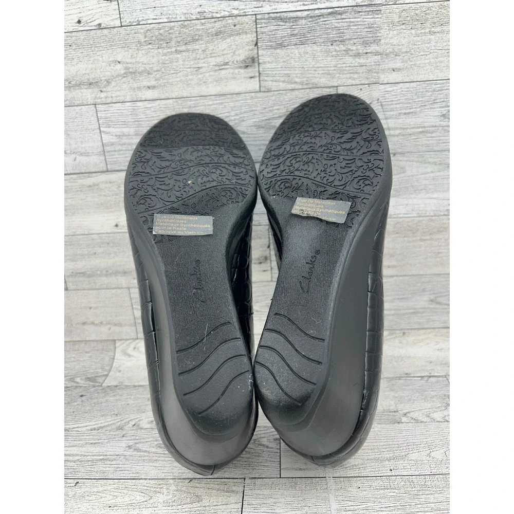 Clarks Bendables Black Croc Embossed Wedge Loafers‎ 67091 Women Size 9M